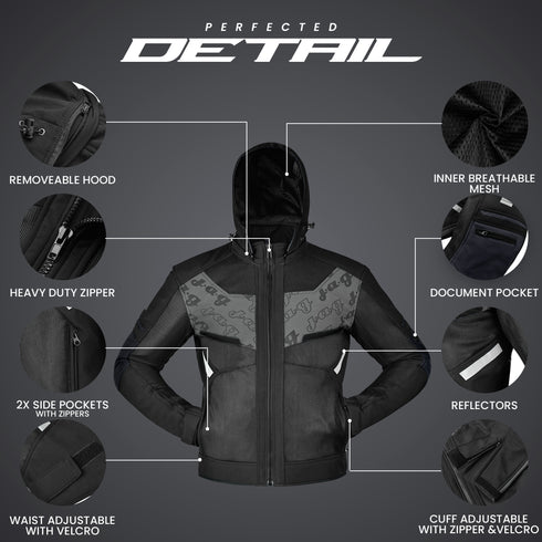 JAG Buzzinga Motorcycle Jacket with CE Armor & Removable Hoodie