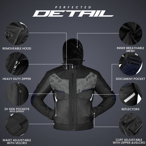 JAG Buzzinga Motorcycle Jacket with CE Armor & Removable Hoodie