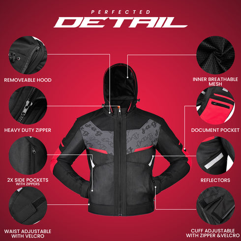 JAG Buzzinga Motorcycle Jacket with CE Armor & Removable Hoodie