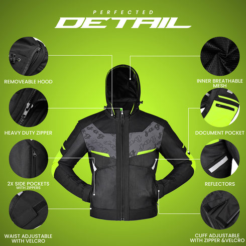 JAG Buzzinga Motorcycle Jacket with CE Armor & Removable Hoodie