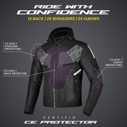 JAG Buzzinga Motorcycle Jacket with CE Armor & Removable Hoodie