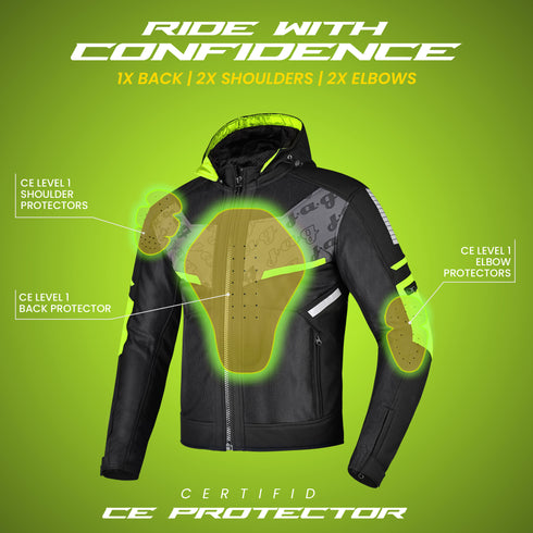 JAG Buzzinga Motorcycle Jacket with CE Armor & Removable Hoodie