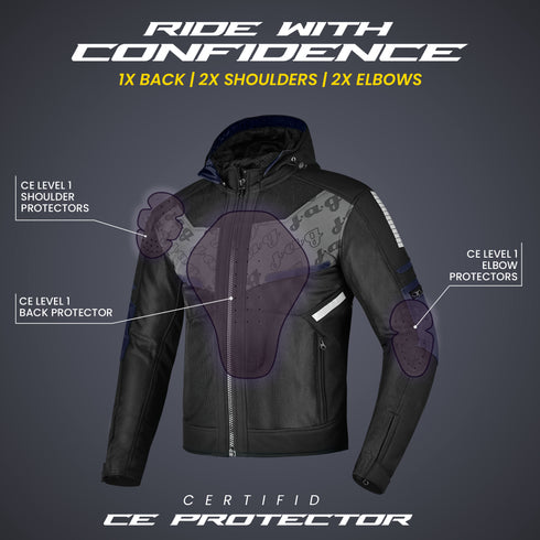 JAG Buzzinga Motorcycle Jacket with CE Armor & Removable Hoodie