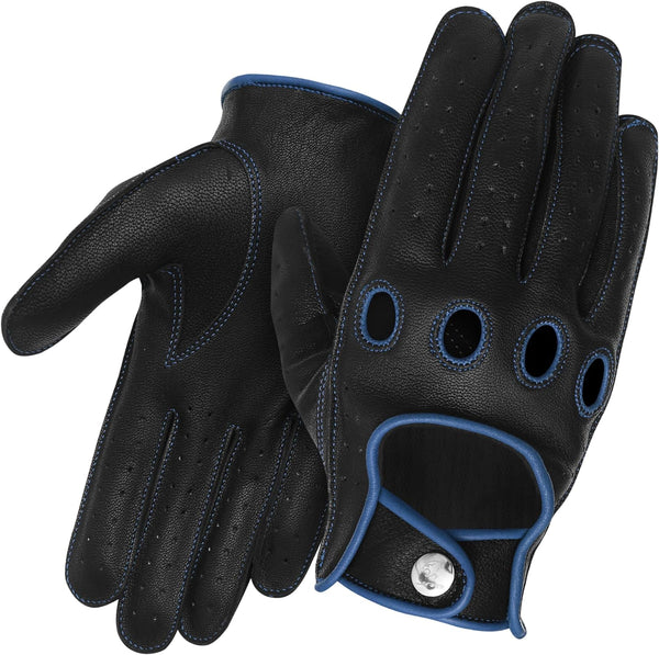 Leather Dark Knight Gloves - Full Finger Design (Blue)