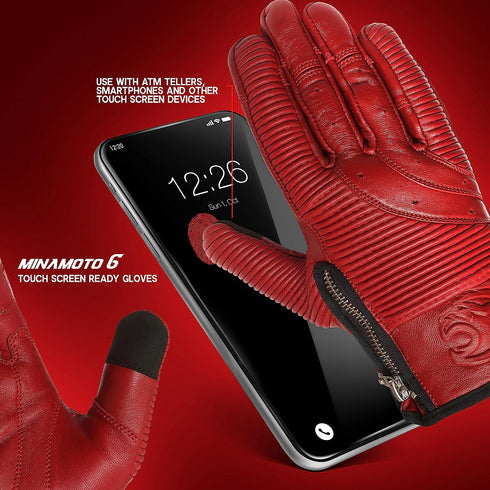 Red Minamoto Motorcycle Riding Gloves with Zip Closure
