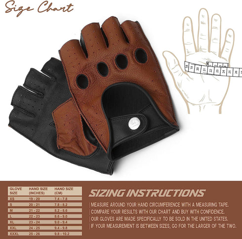 Leather Half-Finger Gloves - DEEP VOLT (Brown)