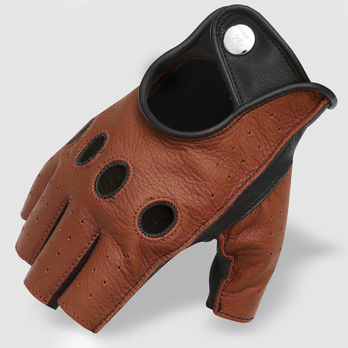 Leather Half-Finger Gloves - DEEP VOLT (Brown)