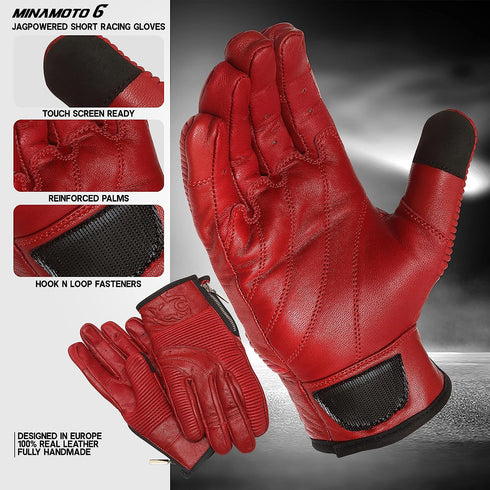 Red Minamoto Motorcycle Riding Gloves with Zip Closure