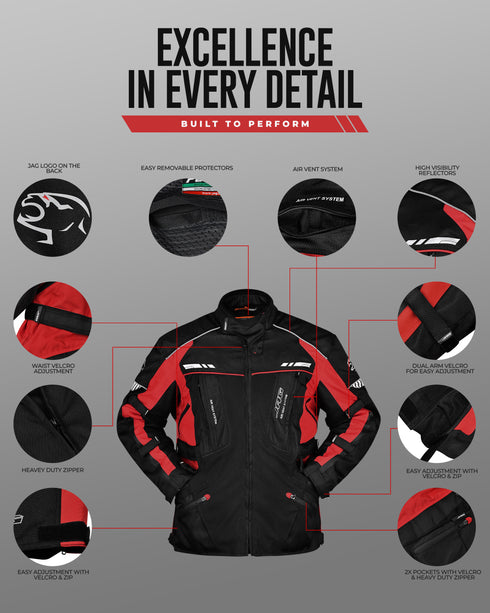 JAG Predator Touring Motorcycle Jacket | CE Approved Armored | All Season