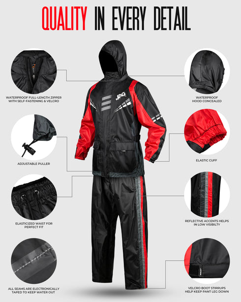 JAG Rainmaster Rain Suit for Men & Women (Black Red)