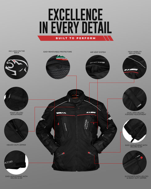 JAG Predator Touring Motorcycle Jacket | CE Approved Armored | All Season