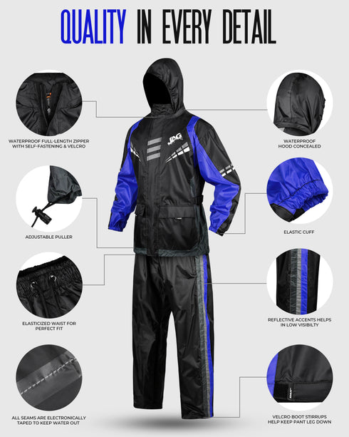 JAG Rainmaster Rain Suit for Men & Women (Black Blue)