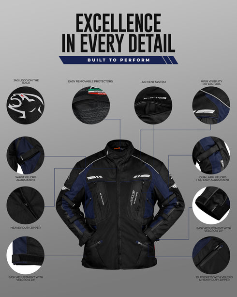 JAG Predator Touring Motorcycle Jacket | CE Approved Armored | All Season