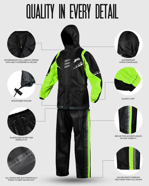 JAG Rainmaster Rain Suit for Men & Women (Black/Green)