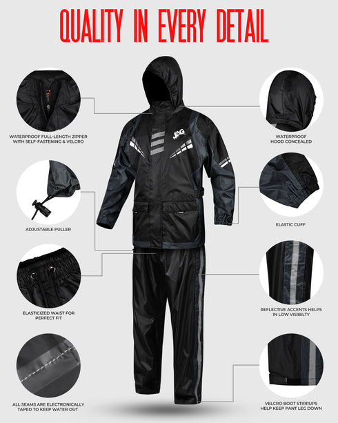 JAG Rainmaster Rain Suit for Men & Women (Black/Grey)