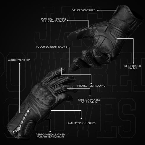 Olympus Knuckle-Protected Leather Motorcycle Gloves with Zipper Closure