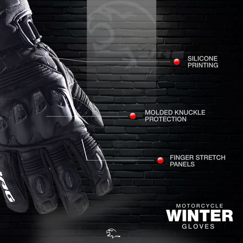 Viper Winter Leather Motorcycle Gloves - Touchscreen & Knuckle Protection