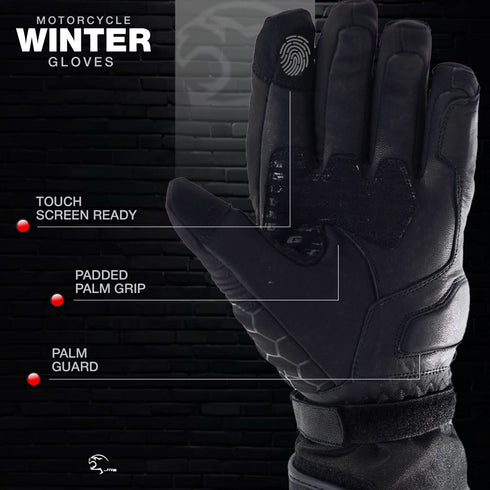 Viper Winter Leather Motorcycle Gloves - Touchscreen & Knuckle Protection