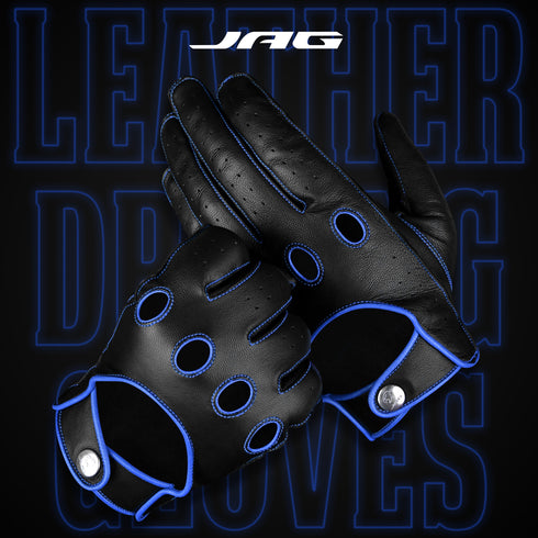 Leather Dark Knight Gloves - Full Finger Design (Blue)