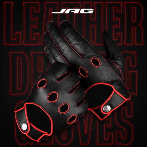 Leather Dark Knight Gloves - Full Finger Design (Red)