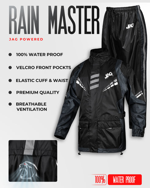 JAG Rainmaster Rain Suit for Men & Women (Black/Grey)