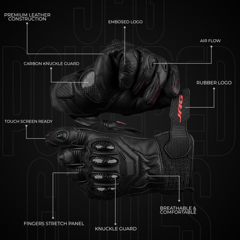 Gladiator Motorcycle Gloves | Genuine Leather | Reinforced Knuckle Protection