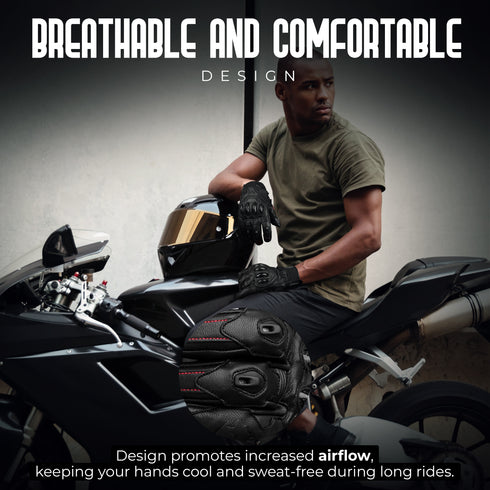 Gladiator Motorcycle Gloves | Genuine Leather | Reinforced Knuckle Protection