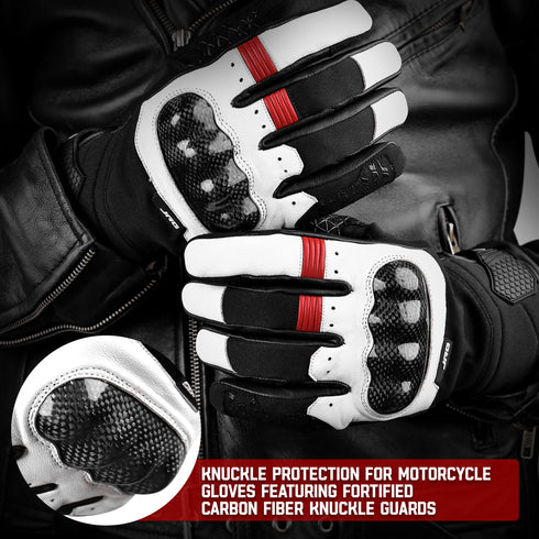 Carbon X Leather Motorcycle Riding Gloves - Knuckle Protection