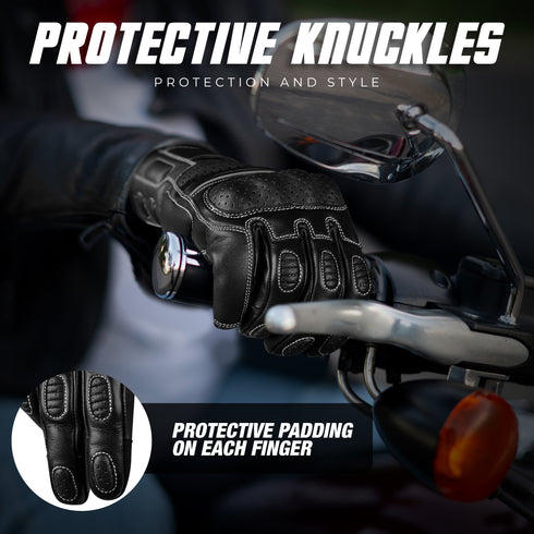 Ninja Leather Motorcycle Gloves with Black/Brown Knuckle Protection