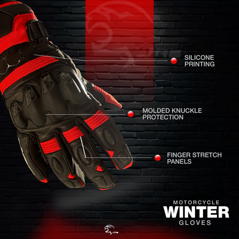Viper Winter Leather Motorcycle Gloves - Touchscreen & Knuckle Protection