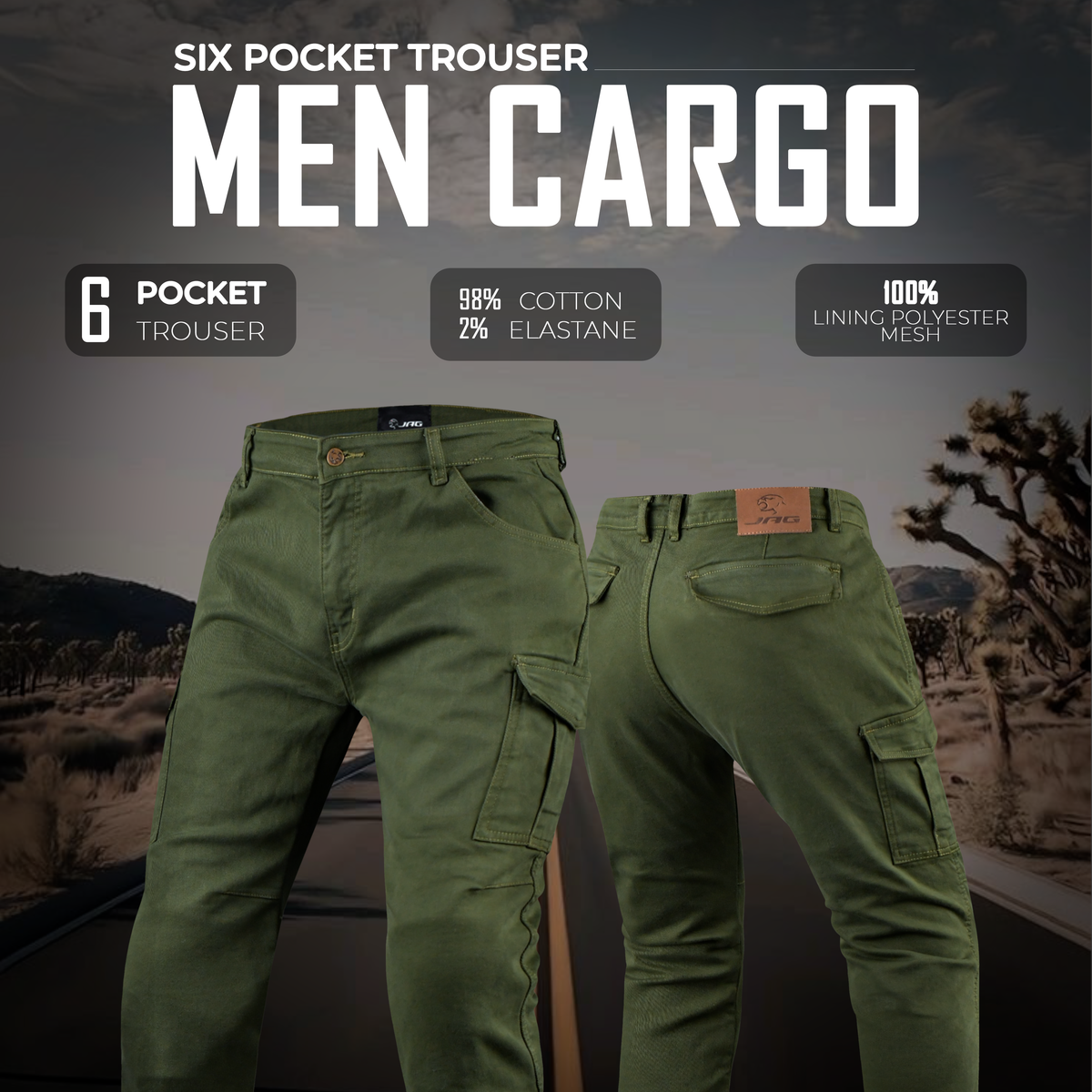 JAG Armored Motorcycle Cargo Pants Regular Fit – CE-Approved Protective Riding Jeans