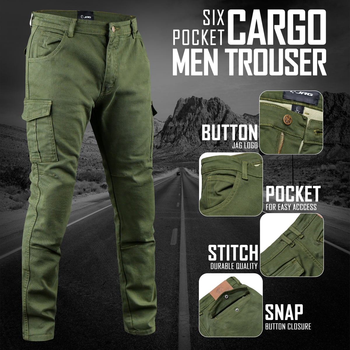 JAG Armored Motorcycle Cargo Pants Regular Fit – CE-Approved Protective Riding Jeans