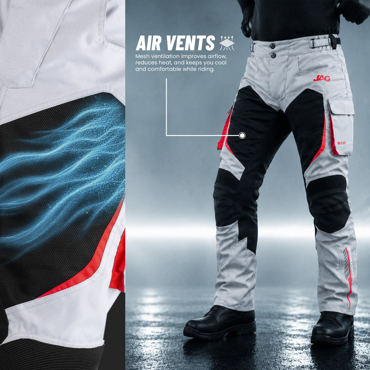 JAG Stryder Summer Motorcycle Pants – CE Armored Dual Sport & Motocross Riding Pants