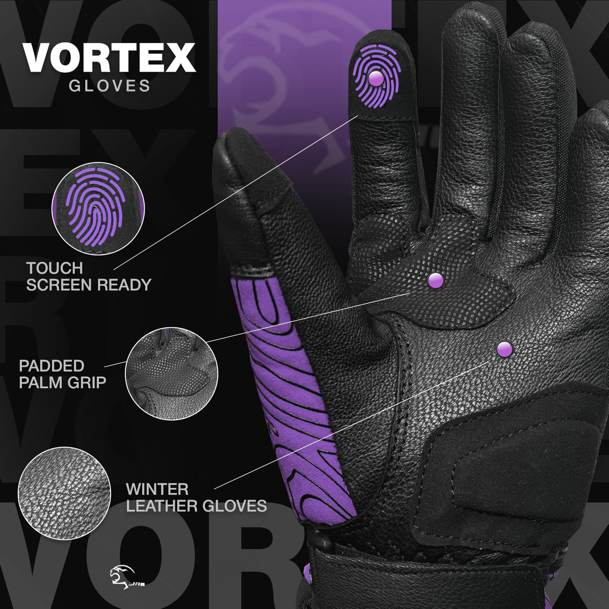 JAG Vortex Winter Motorcycle Gloves with Knuckle Protection