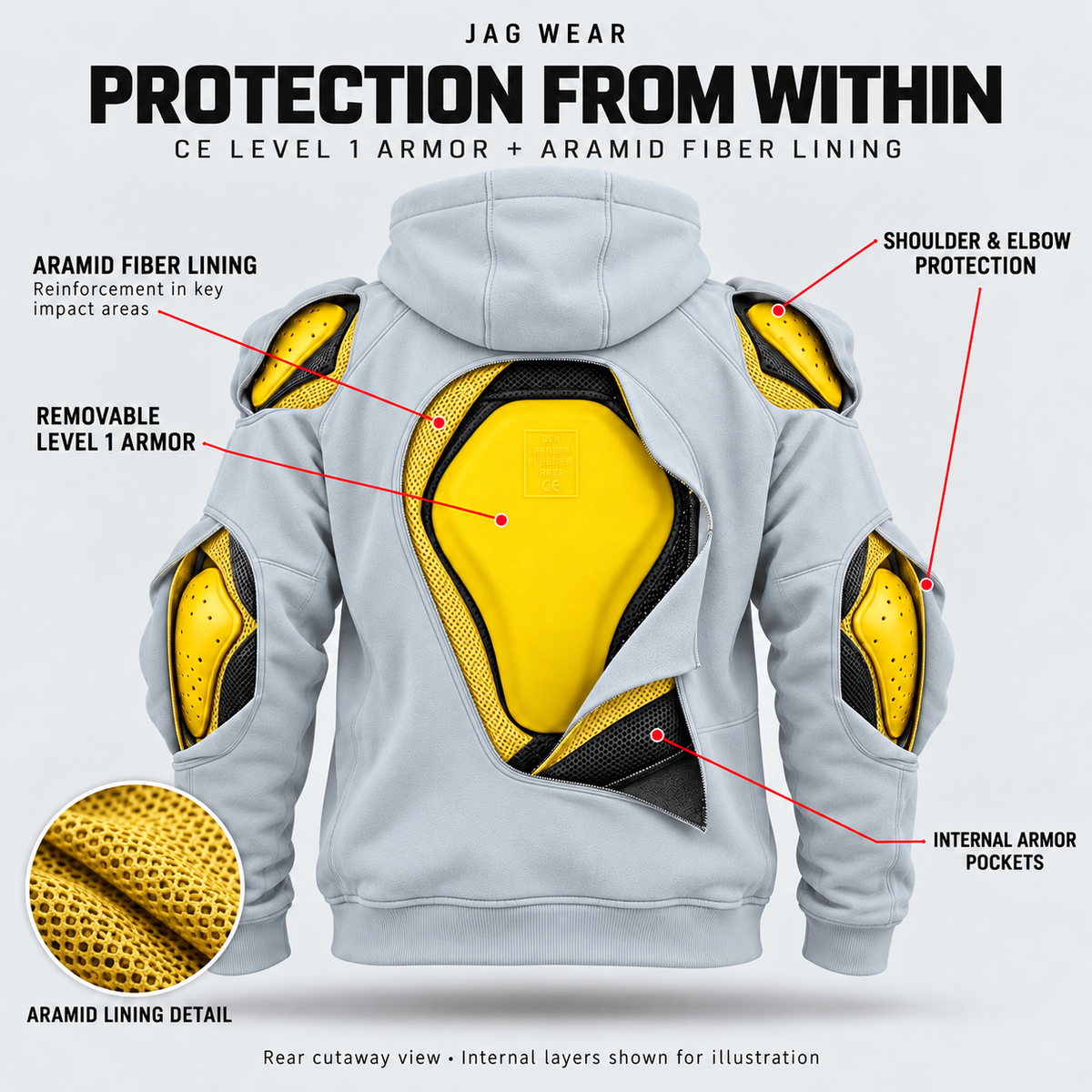 Armored Motorcycle Hoodie –  Riding Protection with Aramid Lining