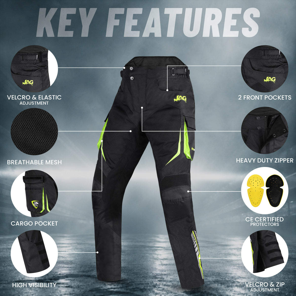 JAG Stryder Summer Motorcycle Pants – CE Armored Dual Sport & Motocross Riding Pants