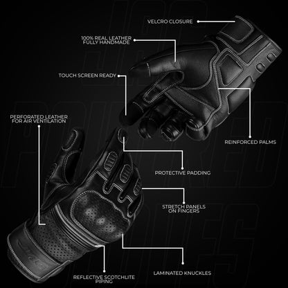 Ninja Leather Motorcycle Gloves with Black/Brown Knuckle Protection