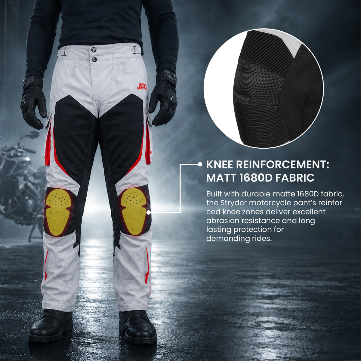 JAG Stryder Summer Motorcycle Pants – CE Armored Dual Sport & Motocross Riding Pants