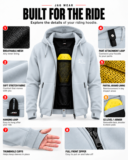 Armored Motorcycle Hoodie –  Riding Protection with Aramid Lining