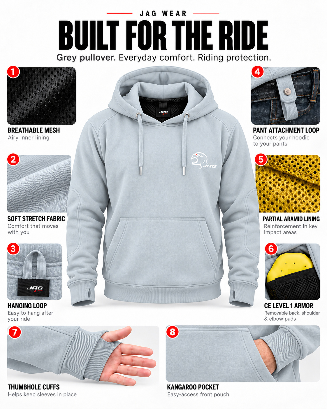 Armored Motorcycle Hoodie –  Riding Protection with Aramid Lining