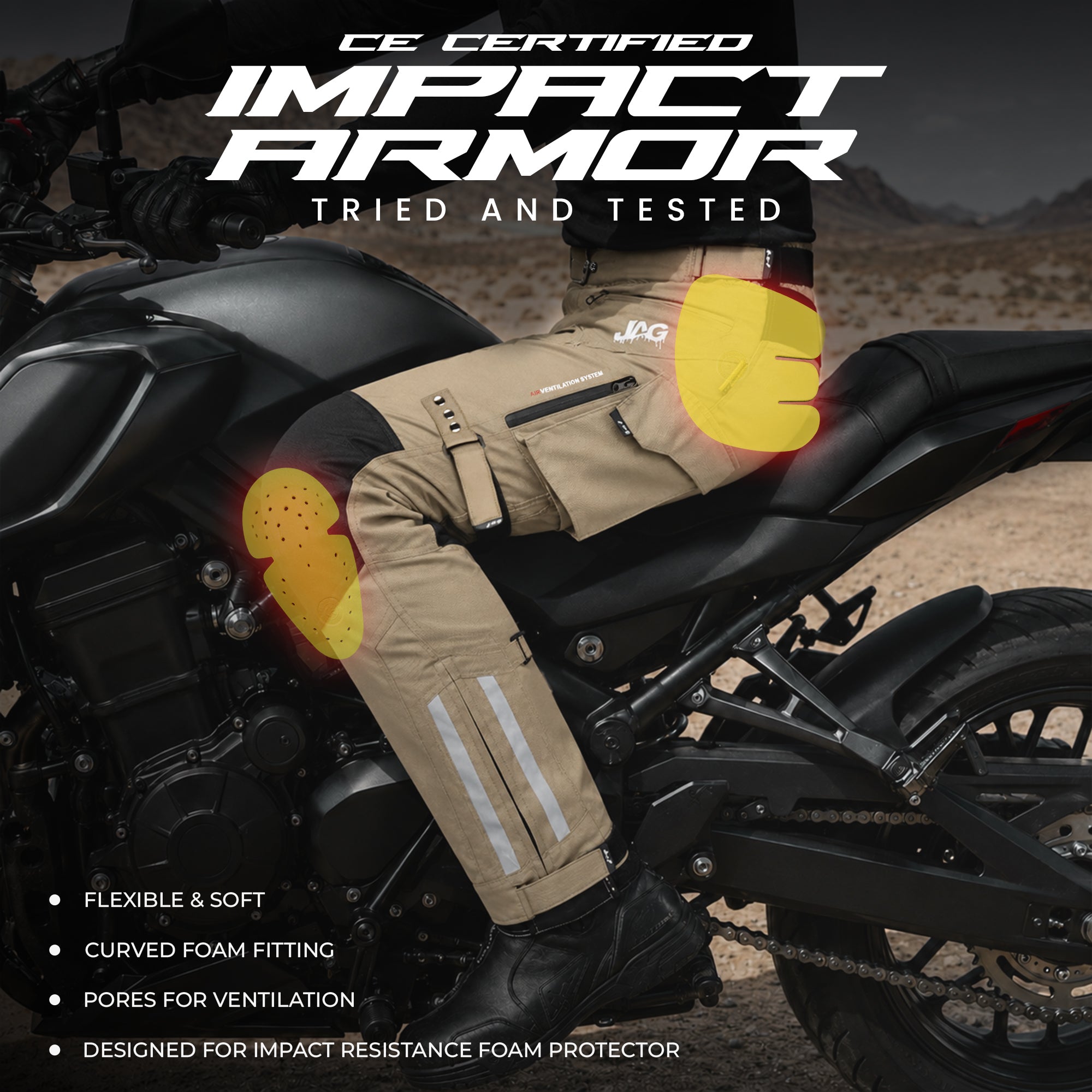 JAG Maverick Armored Motorcycle Riding Pants – Cordura, CE Knee