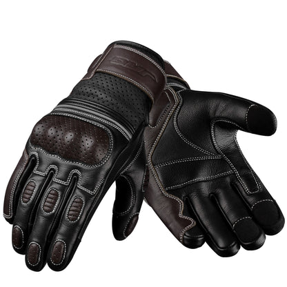 Ninja Leather Motorcycle Gloves with Black/Brown Knuckle Protection