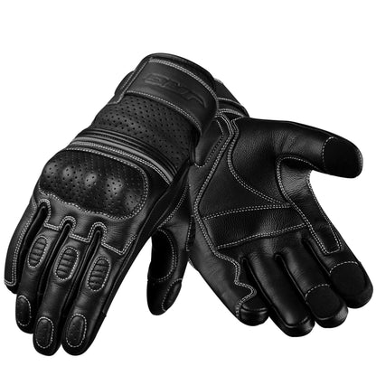 Ninja Leather Motorcycle Gloves with Black/Brown Knuckle Protection
