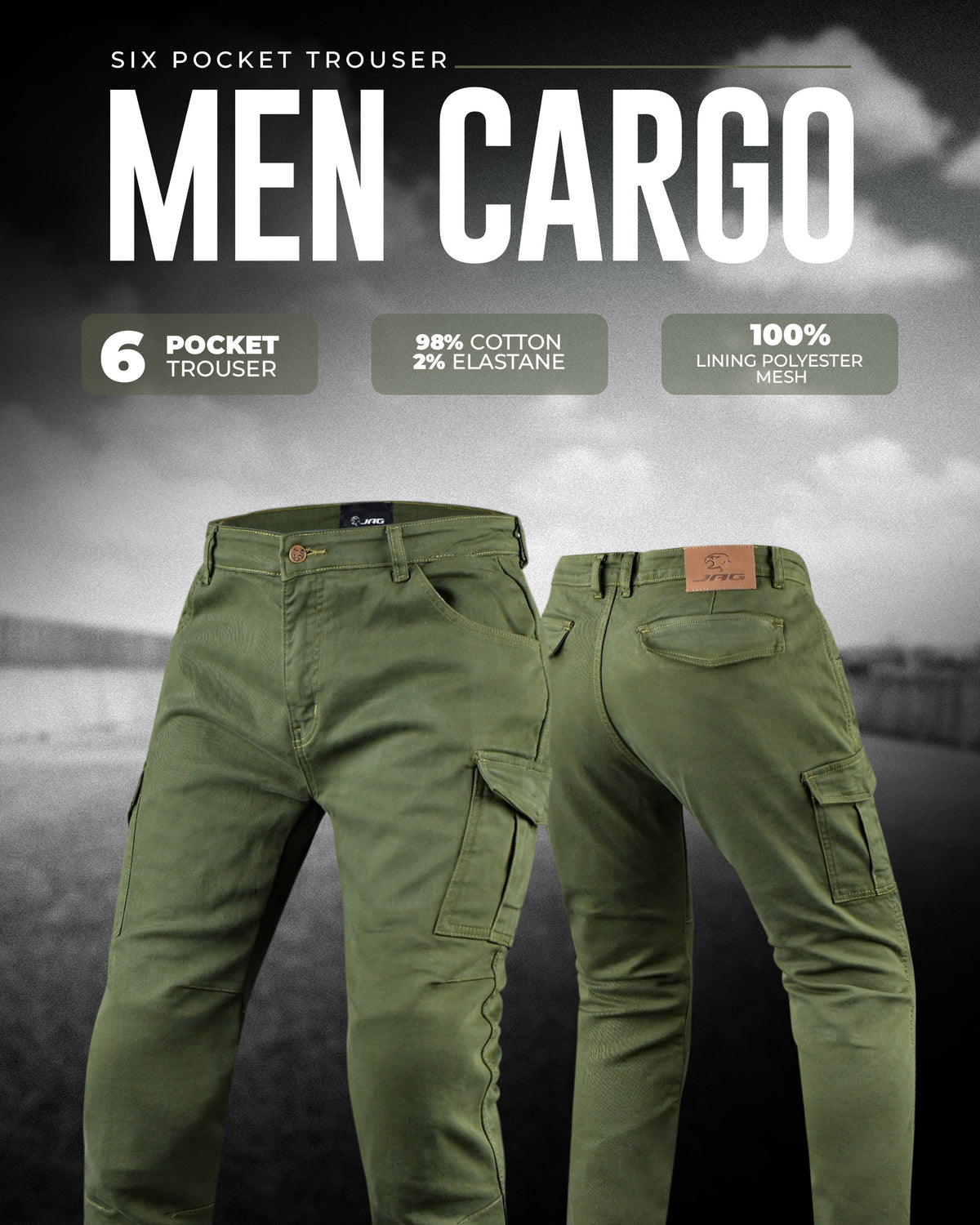 JAG Motorcycle Cargo Pants – Slim Fit Armored Cargo Jeans with CE Approved Armors
