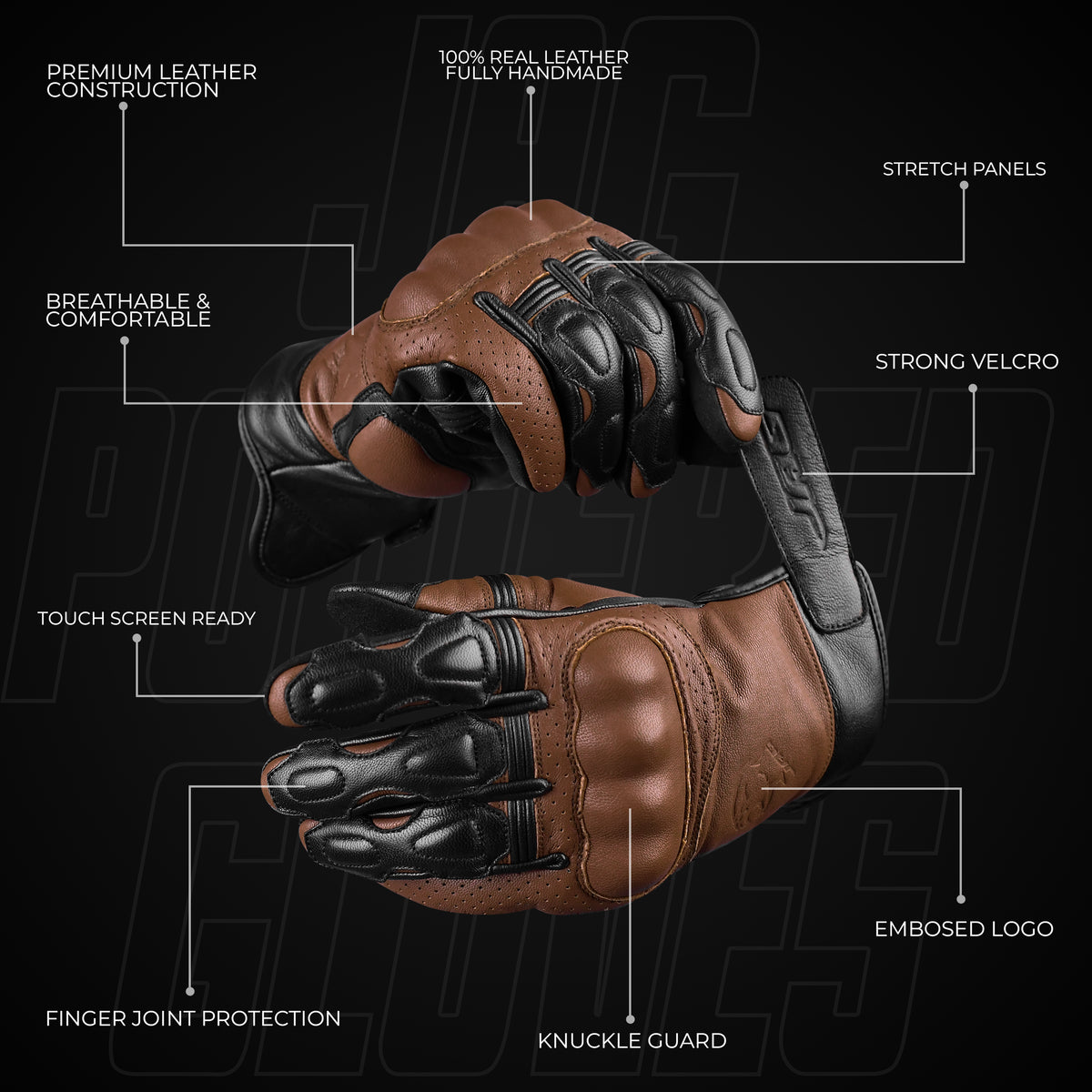 Helios Leather Motorcycle Gloves with Knuckle Protection