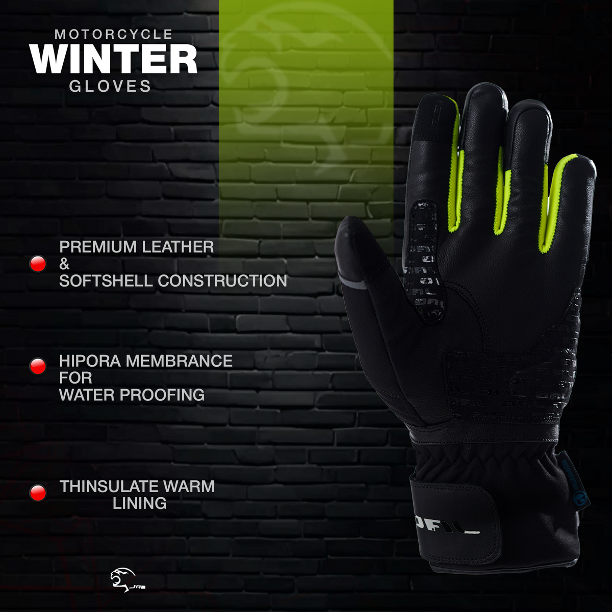 JAG Velocity Winter Riding Gloves - Waterproof, Touchscreen, Knuckle Armor