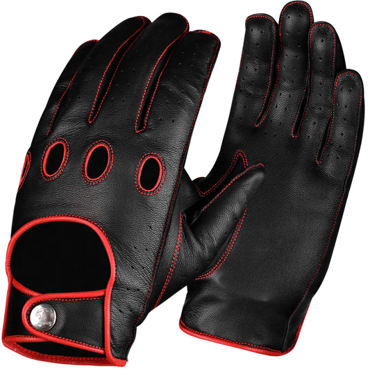 Leather Dark Knight Gloves - Full Finger Design (Red)